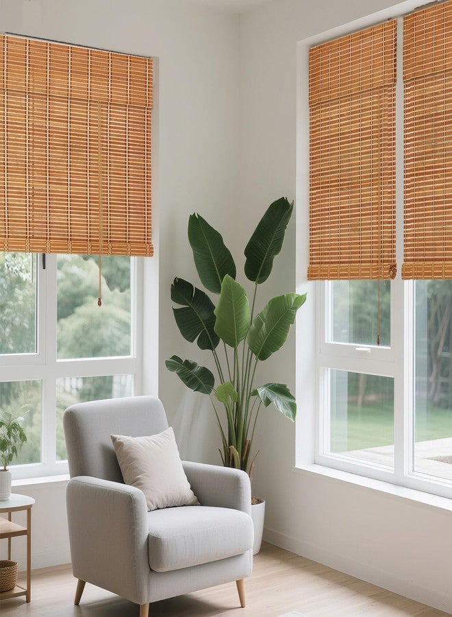 FoundGo 24"W x 72"H Roman Blinds Sun Shade, Retro Classic Filtering Roller Bamboo Curtains for Windows, Doorways - Image 1