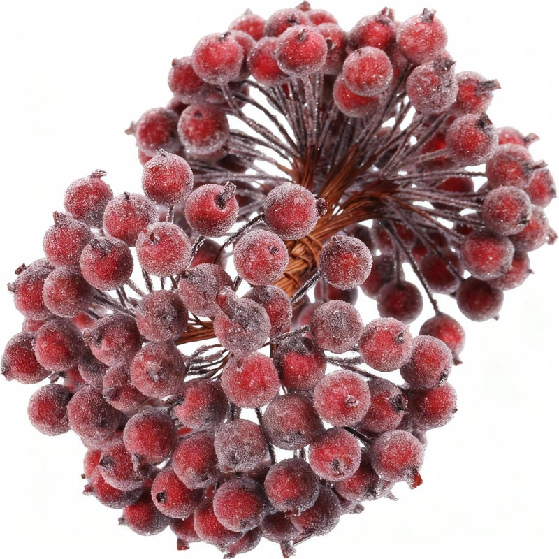Tatuo 400 Pcs Dark Red Berries Stems 12 mm Artificial Frosted Holly Berries for Christmas Tree Decor Rustic Fake Simulation Mini Berry Fruit for Christmas Wreath DIY Craft Xmas Party Supply - Image 2