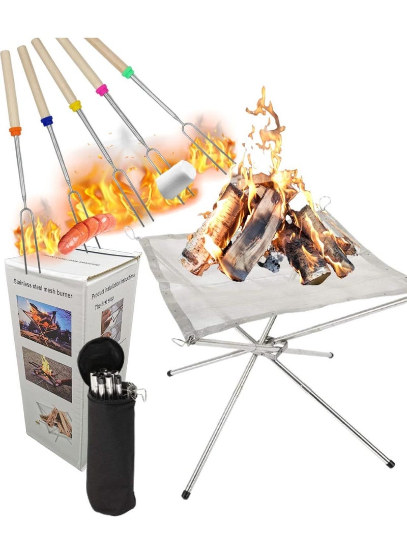 Portable outdoor fire pit, foldable stainless steel mesh fire pit for burning wood, foldable to save space, ideal for camping, backyard, patio, garden (carrying bag included) - Image 3