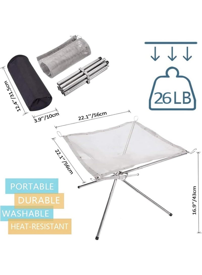 Portable outdoor fire pit, foldable stainless steel mesh fire pit for burning wood, foldable to save space, ideal for camping, backyard, patio, garden (carrying bag included) - Image 2
