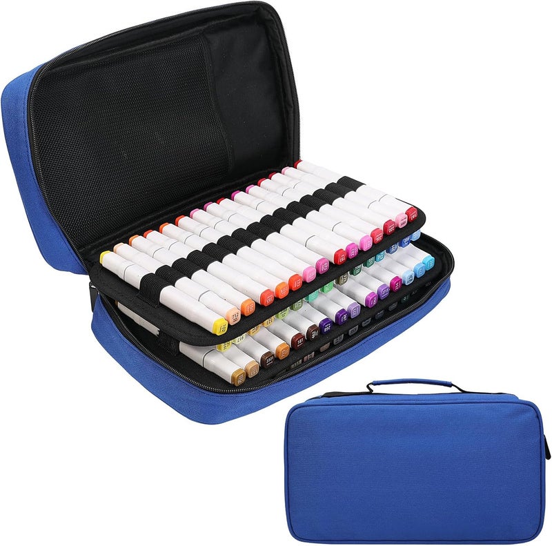 BOMKEE 60 Slots Marker Organizer Case, Large Marker Case for 60 Markers Big Capacity Marker Storage Bag Pen Case Pencil Pouch with Carrying Handle, Blue, BD-60MKB - Image 1
