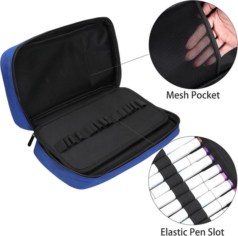 BOMKEE 60 Slots Marker Organizer Case, Large Marker Case for 60 Markers Big Capacity Marker Storage Bag Pen Case Pencil Pouch with Carrying Handle, Blue, BD-60MKB - Image 3