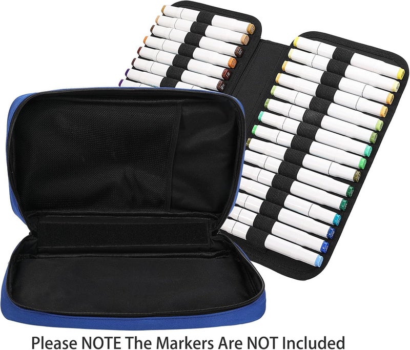 BOMKEE 60 Slots Marker Organizer Case, Large Marker Case for 60 Markers Big Capacity Marker Storage Bag Pen Case Pencil Pouch with Carrying Handle, Blue, BD-60MKB - Image 5