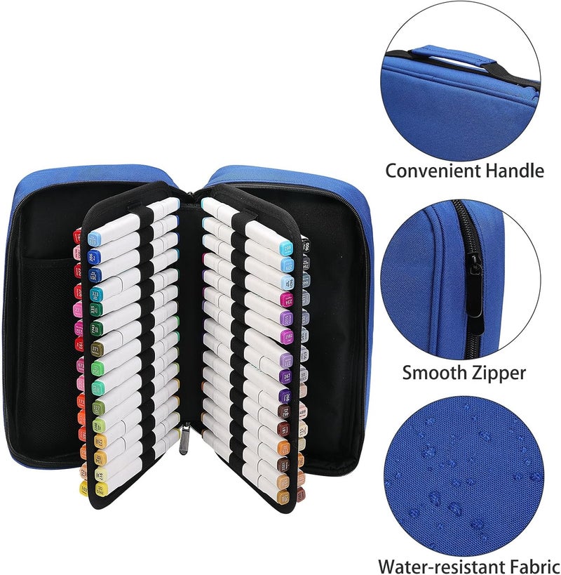 BOMKEE 60 Slots Marker Organizer Case, Large Marker Case for 60 Markers Big Capacity Marker Storage Bag Pen Case Pencil Pouch with Carrying Handle, Blue, BD-60MKB - Image 4