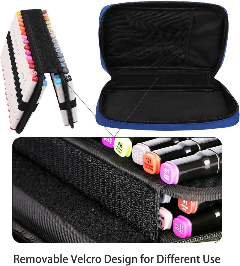 BOMKEE 60 Slots Marker Organizer Case, Large Marker Case for 60 Markers Big Capacity Marker Storage Bag Pen Case Pencil Pouch with Carrying Handle, Blue, BD-60MKB - Image 2