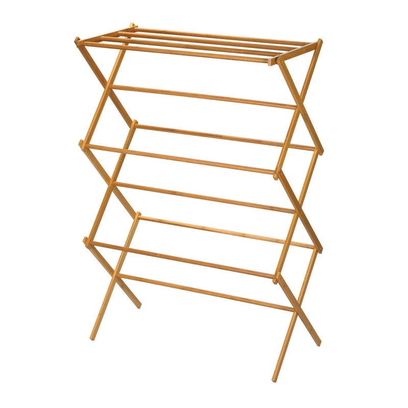 Household Essentials Household Essentials Bamboo Folding Clothes Drying Rack Upscale Laundry Rack with 11 Dowels Environmentally Friendly Stable Frame Shelf for Drying Flat 