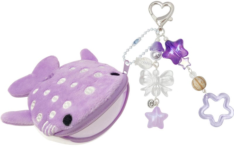 Nalefow Cute Keychain Whale Shark Coin Purse Keychain Cute Plush Zipper Change Pouch, Kawaii Handmade Wallet for Women (Purple) - Image 1