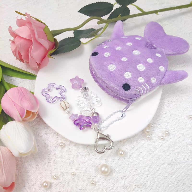 Nalefow Cute Keychain Whale Shark Coin Purse Keychain Cute Plush Zipper Change Pouch, Kawaii Handmade Wallet for Women (Purple) - Image 4