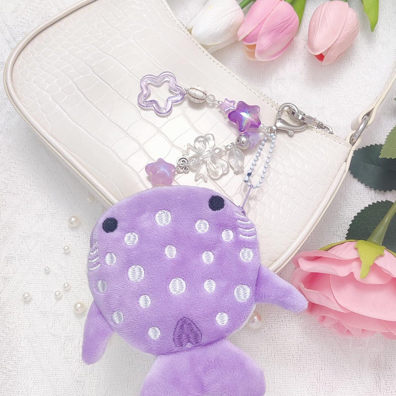 Nalefow Cute Keychain Whale Shark Coin Purse Keychain Cute Plush Zipper Change Pouch, Kawaii Handmade Wallet for Women (Purple) - Image 2