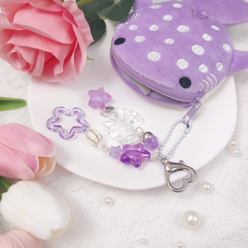 Nalefow Cute Keychain Whale Shark Coin Purse Keychain Cute Plush Zipper Change Pouch, Kawaii Handmade Wallet for Women (Purple) - Image 5