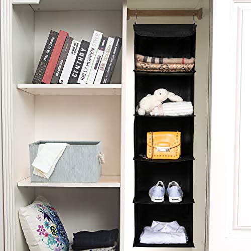 BrilliantJo 2 Pack Hanging Closet Organizer, 5 Shelves Hanging Storage with 6 Side Pockets for Clothes Shoes, 43"x12"x12"(Black) - Image 4