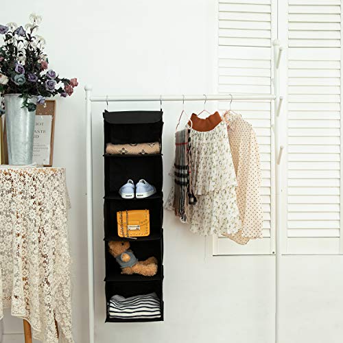 BrilliantJo 2 Pack Hanging Closet Organizer, 5 Shelves Hanging Storage with 6 Side Pockets for Clothes Shoes, 43"x12"x12"(Black) - Image 3