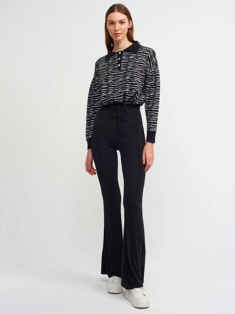 ديلفين 10318 Polo Collar Buttoned Sweater-Black-N.