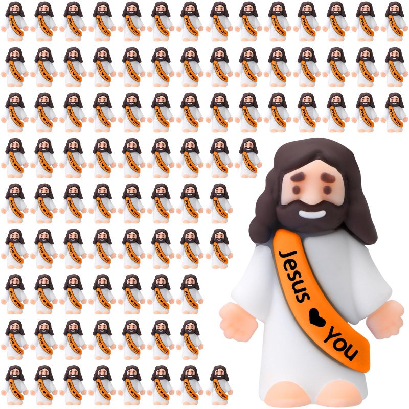 Bememo 100 Pcs Little Jesus Figures Jesus Loves You Original Design Pocket Rubber Little Figures to Hide and Seek Sunday Religious Party Share Easter GiftsOrange - Image 3