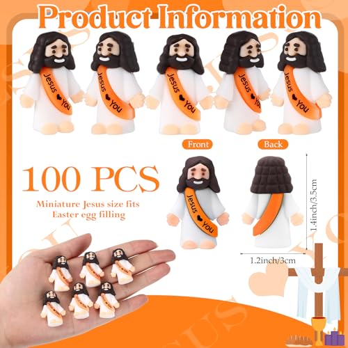 Bememo 100 Pcs Little Jesus Figures Jesus Loves You Original Design Pocket Rubber Little Figures to Hide and Seek Sunday Religious Party Share Easter GiftsOrange - Image 5