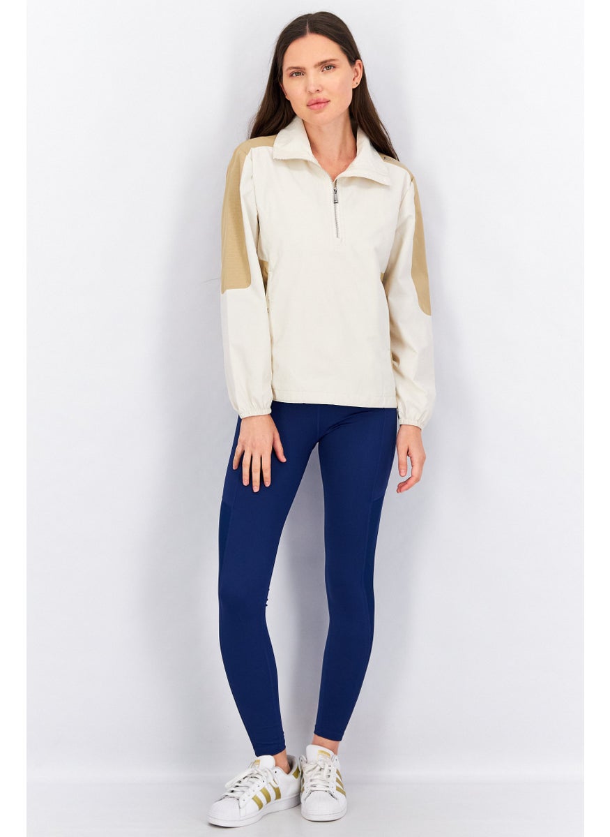 Lauren by Ralph Lauren - Women Graphic Printed Long Sleeve Half Zip Jacket, Cream - Image 1