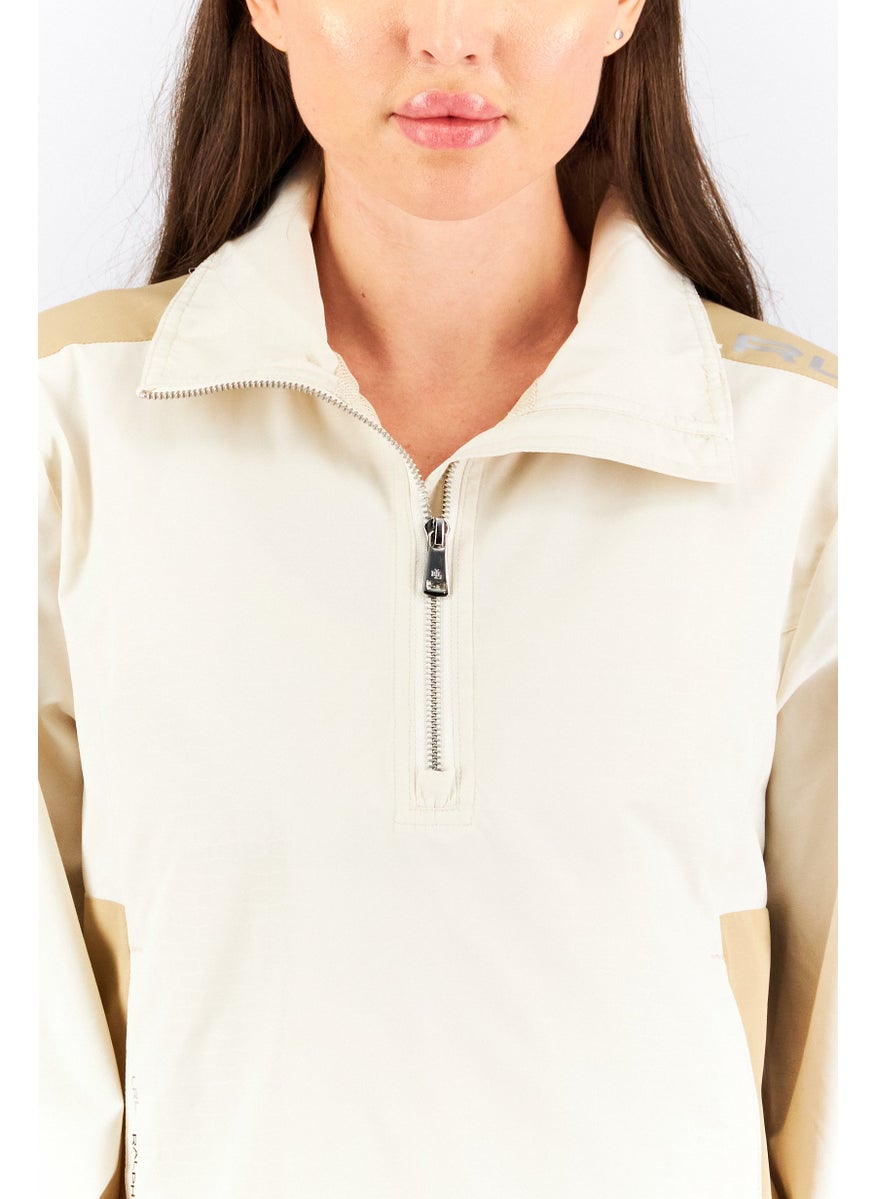 Lauren by Ralph Lauren - Women Graphic Printed Long Sleeve Half Zip Jacket, Cream - Image 1