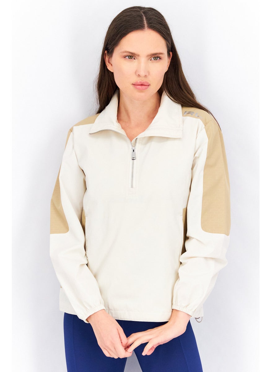 Lauren by Ralph Lauren - Women Graphic Printed Long Sleeve Half Zip Jacket, Cream - Image 1