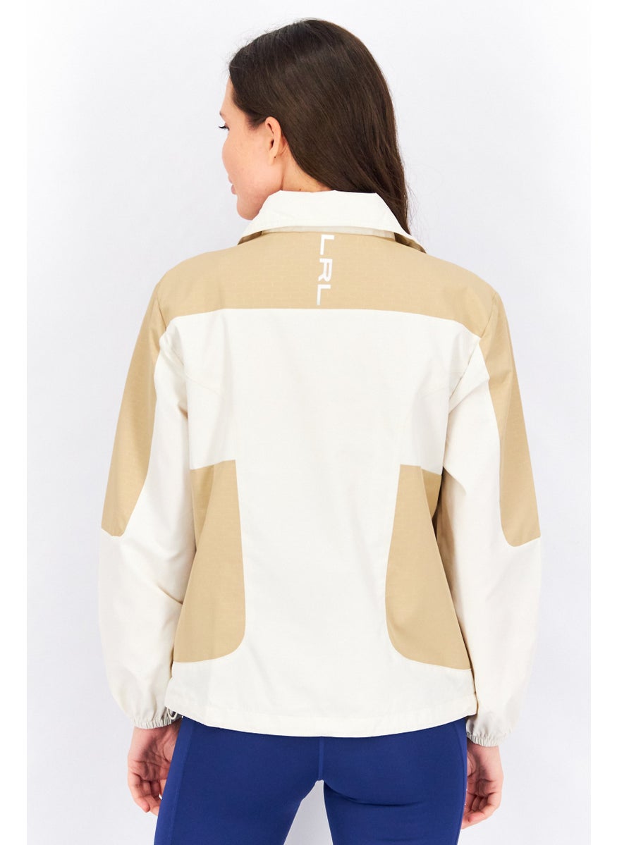 Lauren by Ralph Lauren - Women Graphic Printed Long Sleeve Half Zip Jacket, Cream - Image 1