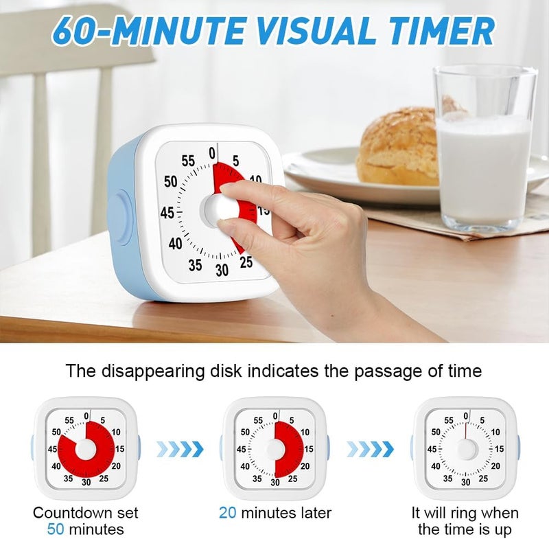 hotut 60 Minute Visual Timer for Kids,Visual Countdown Timer Clock Kids,Kids Desk Management Tools with Red Circle and Non-Ticking for Classroom,Home,Kitchen,Office - Image 4