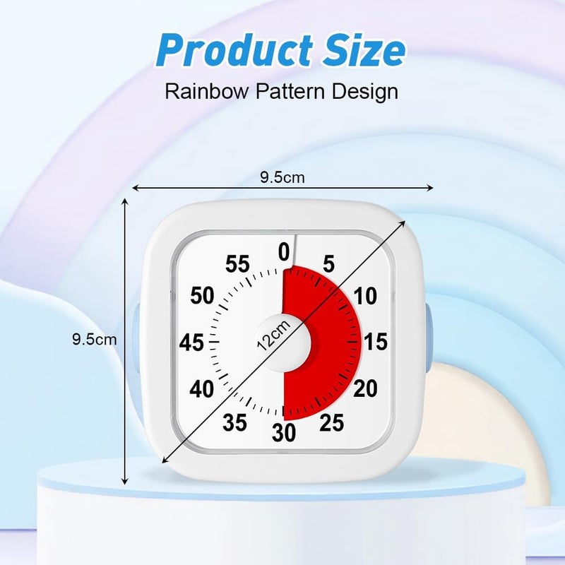 hotut 60 Minute Visual Timer for Kids,Visual Countdown Timer Clock Kids,Kids Desk Management Tools with Red Circle and Non-Ticking for Classroom,Home,Kitchen,Office - Image 2