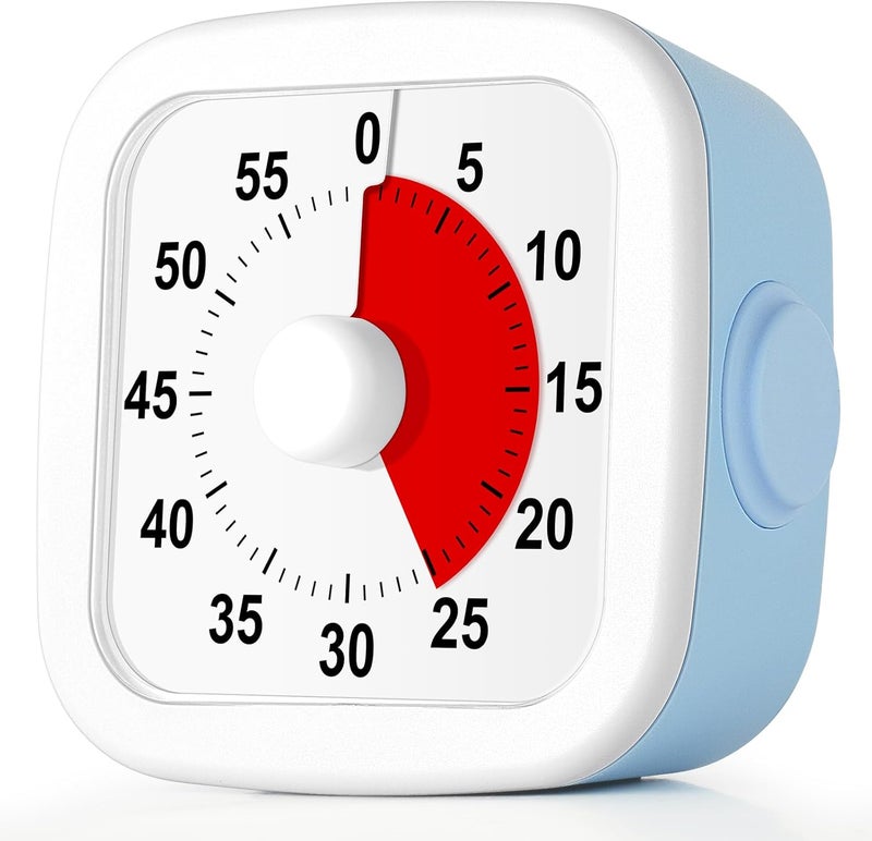 hotut 60 Minute Visual Timer for Kids,Visual Countdown Timer Clock Kids,Kids Desk Management Tools with Red Circle and Non-Ticking for Classroom,Home,Kitchen,Office - Image 1