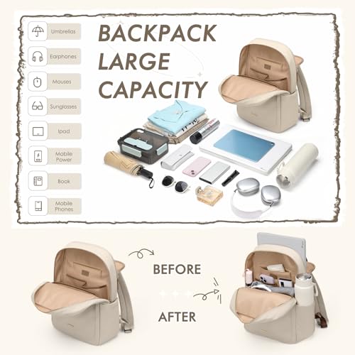 GOLF QUALITY Laptop Backpack for Women,Casual Work Business Backpacks Purse Carry on Travel Backpack,14 Inch,Apricot - Image 3