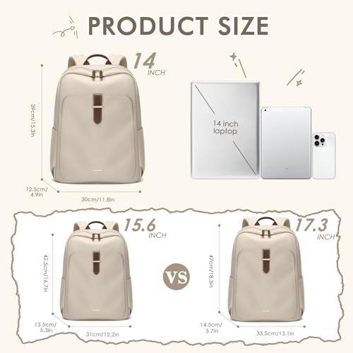 GOLF QUALITY Laptop Backpack for Women,Casual Work Business Backpacks Purse Carry on Travel Backpack,14 Inch,Apricot - Image 2