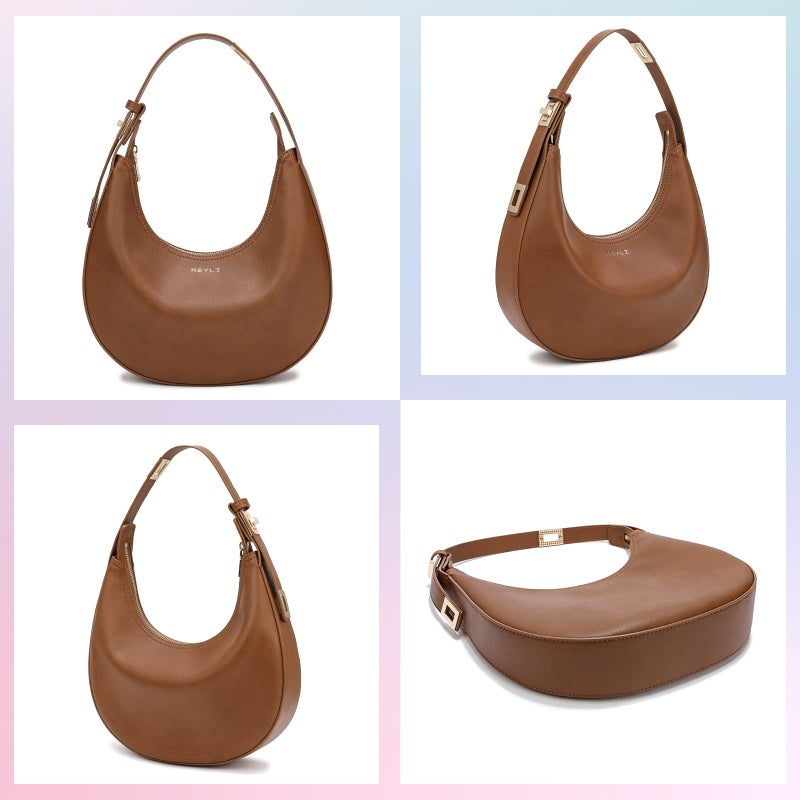 Keyli Waterproof Leather Shoulder Handbags - Small Zipper Top Clutch Purses and Mini Tote Messenger Bags with Adjustable Strap, Camel - Image 4