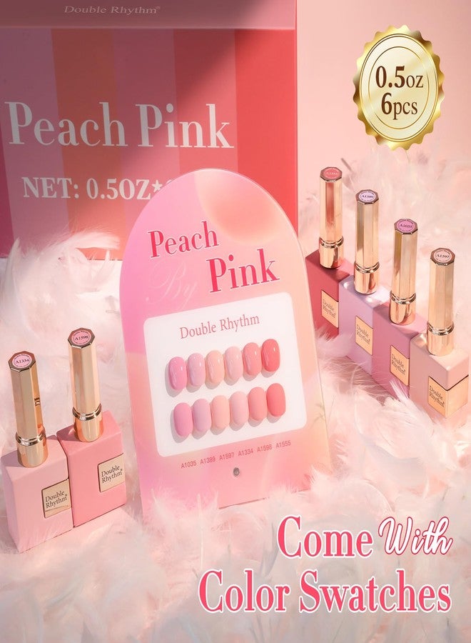 دابل ريذم مجموعة طلاء جل من دبل ريذم، 6 قطع، 15 مل، نفس اللون ونفس الزجاجة، مجموعة طلاء جل قابلة للنقع، فن الأظافر، مانيكير، صالون تجميل، اصنعها بنفسك في المنزل للنساء (وردي خوخي فاتح باهت، برتقالي وردي-T6-19) - Image 2