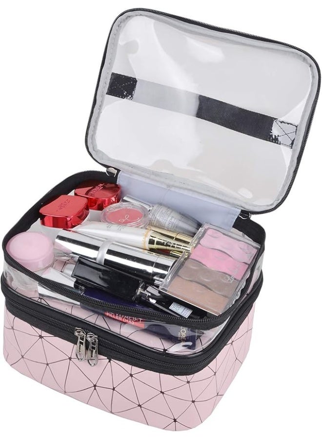 حقائب مكياج مزدوجة الطبقات للسفر، حقائب مستحضرات تجميل، منظم مكياج، أدوات تجميل - Image 2