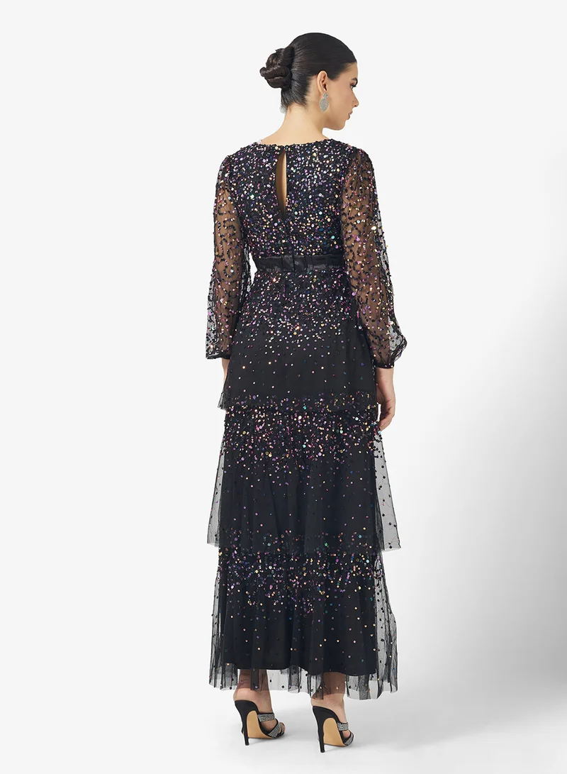 اميليا روز V-Neck Ruffle Sequin Tiered Maxi Dress