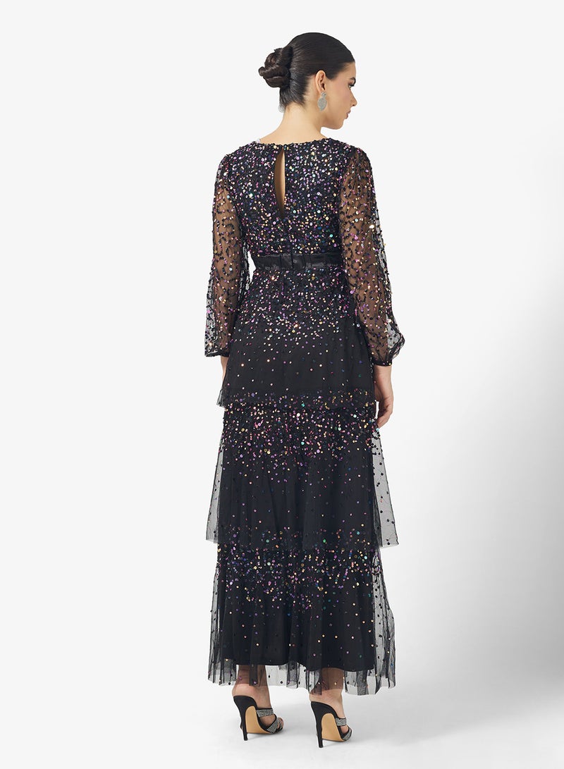 Amelia Rose V-Neck Ruffle Sequin Tiered Maxi Dress - Image 2