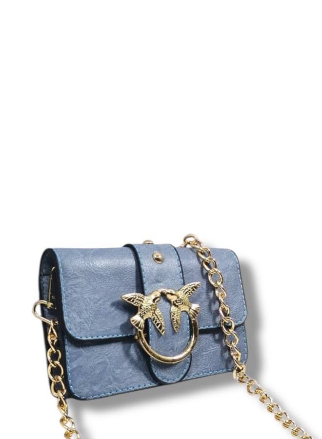 Mini women’s baby blue Crossbody Bag with Elegant Design and Metallic Chain - Image 1