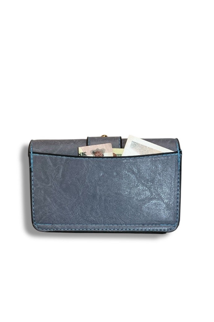 Mini women’s baby blue Crossbody Bag with Elegant Design and Metallic Chain - Image 3