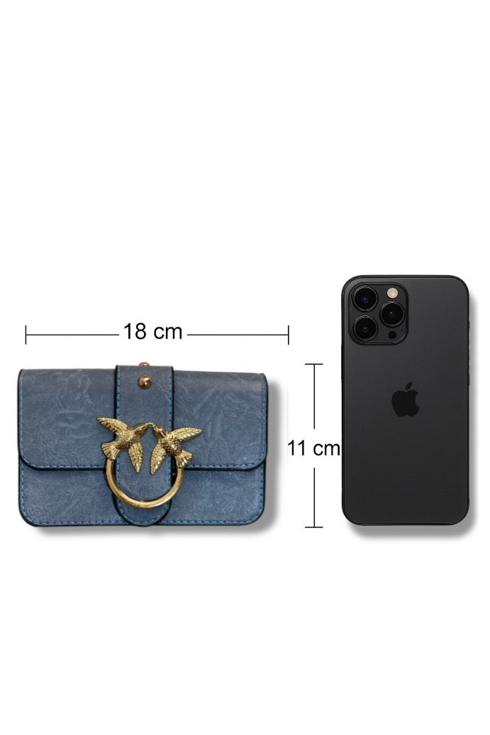 Mini women’s baby blue Crossbody Bag with Elegant Design and Metallic Chain - Image 4