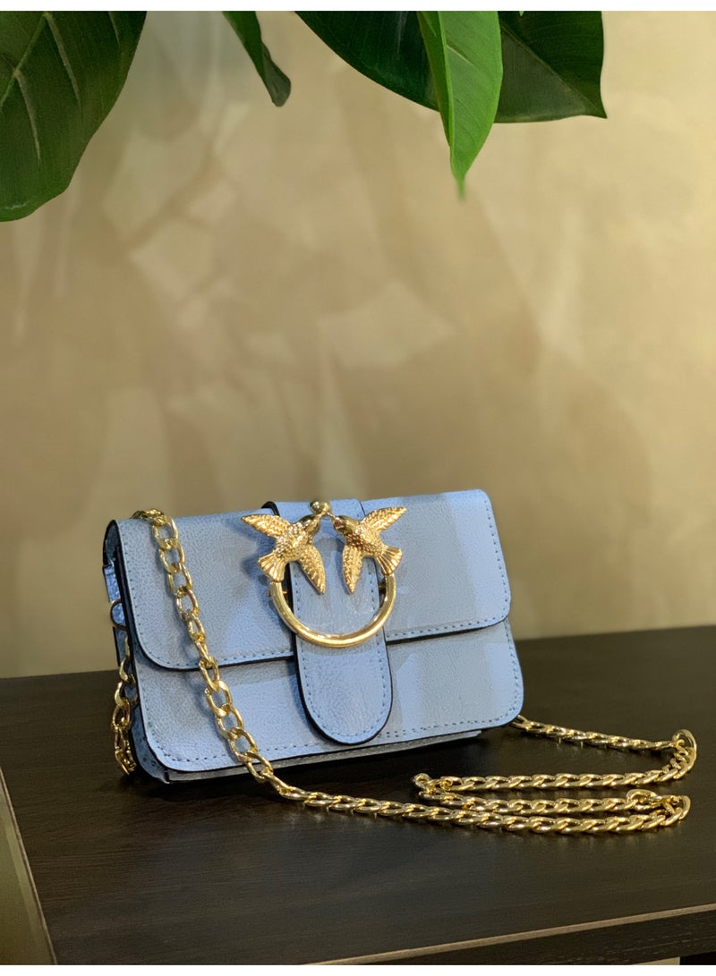 Mini women’s baby blue Crossbody Bag with Elegant Design and Metallic Chain - Image 5