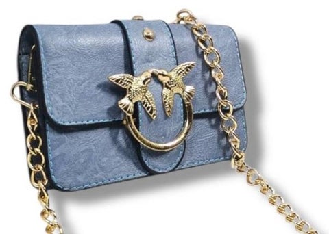 Mini women’s baby blue Crossbody Bag with Elegant Design and Metallic Chain