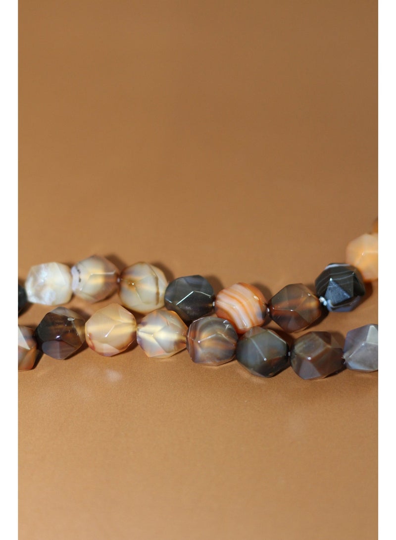 Kamins Collection Elegant Agate Prayer Beads (Tasbih) – Handmade with Hexagonal Cut Stones & Arab Style Tassel / 10mm - Image 1