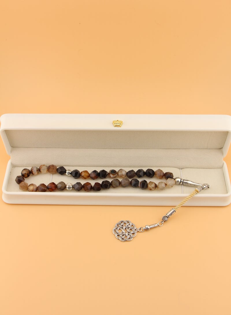 Kamins Collection Elegant Agate Prayer Beads (Tasbih) – Handmade with Hexagonal Cut Stones & Arab Style Tassel / 10mm - Image 2