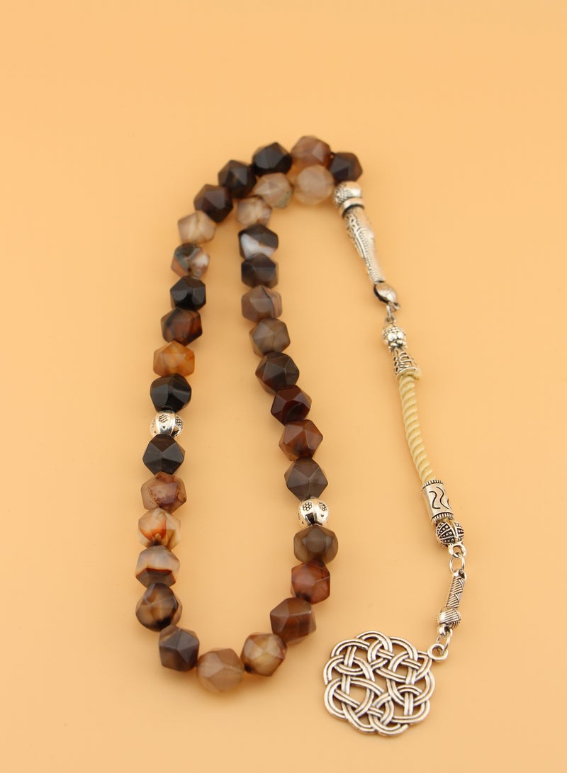 Kamins Collection Elegant Agate Prayer Beads (Tasbih) – Handmade with Hexagonal Cut Stones & Arab Style Tassel / 10mm - Image 4