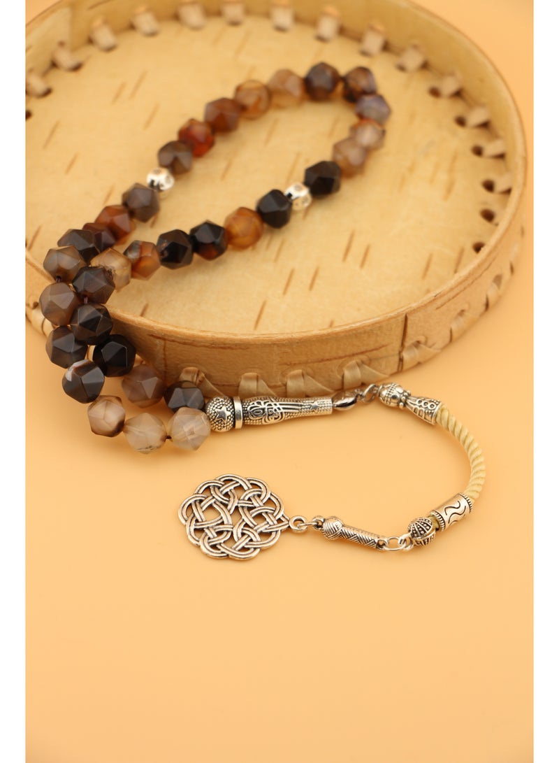 Kamins Collection Elegant Agate Prayer Beads (Tasbih) – Handmade with Hexagonal Cut Stones & Arab Style Tassel / 10mm - Image 5