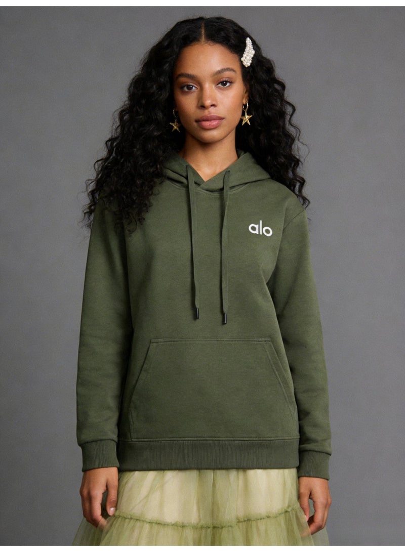 ألو يوغا Alo Super Dalian hoodie sweater-minimalist logo pullover with kangaroo pocket, unisex sports leisure and daily leisure, retro color fashion top. - Image 4