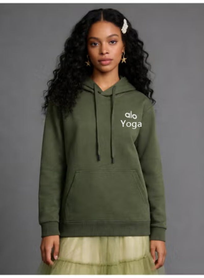 ألو يوغا Alo Super Dalian hoodie sweater-minimalist logo pullover with kangaroo pocket, unisex sports leisure and daily leisure, retro color fashion top. - Image 2