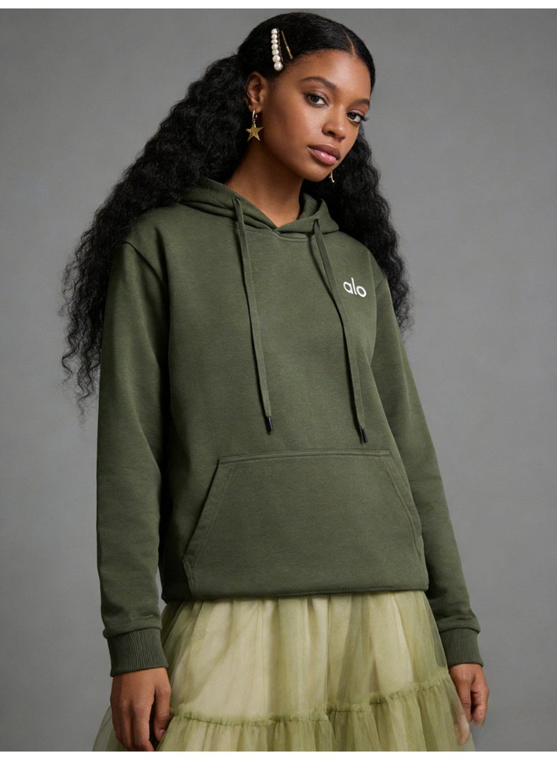 ألو يوغا Alo Super Dalian hoodie sweater-minimalist logo pullover with kangaroo pocket, unisex sports leisure and daily leisure, retro color fashion top. - Image 3