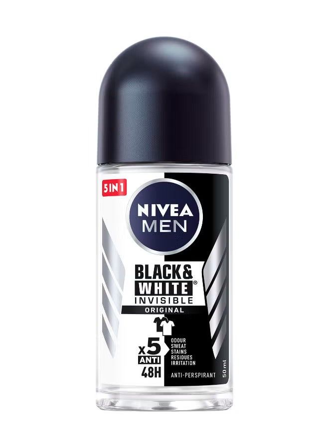 Nivea Men Black And White Invisible Original, Antiperspirant For Men, Roll-On 50ml - Image 1
