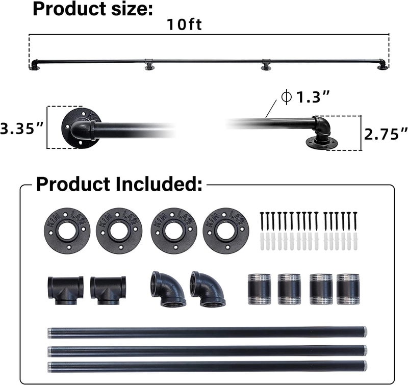 Toriexon Hand Rails Inside Stairs 10FT, Hand Railings for Stairs Easy to Install, Iron Balusters Staircase Handrails for Household or Commercial Buildings - Image 2