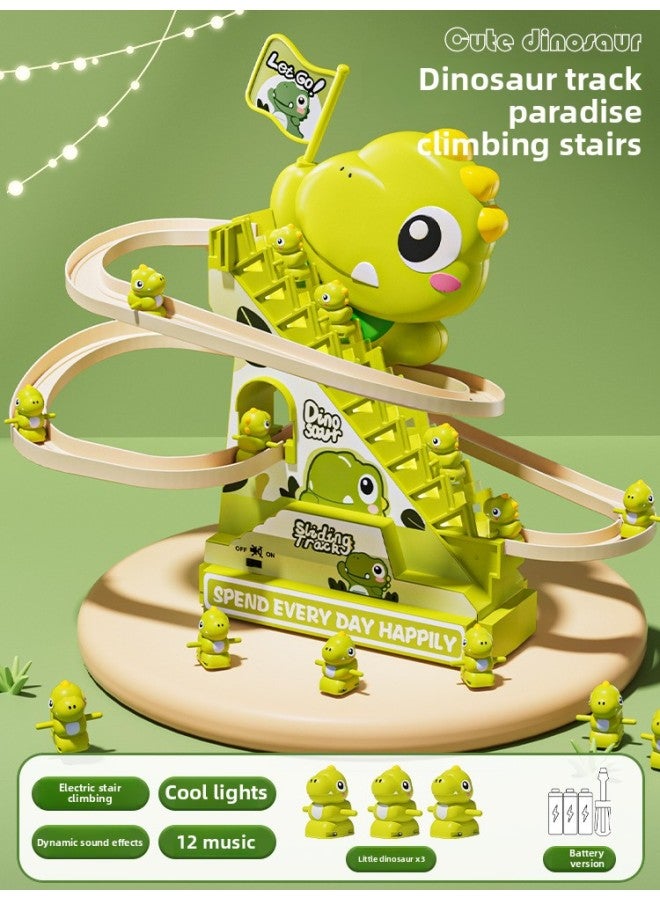Children's Small Dinosaur Climbing Stairs Children's Electric Track One Year Old Girl Boy Tyrannosaurus Rex Toy Slide-Color:Upgraded Music Version [dinosaur Climbing Stairs-battery Version] - 3 Little Dinosaurs-Scale:Official Standard  - Image 1