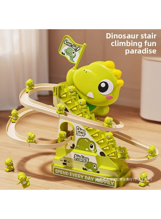 Children's Small Dinosaur Climbing Stairs Children's Electric Track One Year Old Girl Boy Tyrannosaurus Rex Toy Slide-Color:Upgraded Music Version [dinosaur Climbing Stairs-battery Version] - 3 Little Dinosaurs-Scale:Official Standard  - Image 2