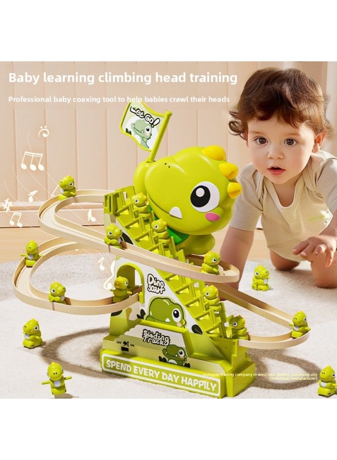 Children's Small Dinosaur Climbing Stairs Children's Electric Track One Year Old Girl Boy Tyrannosaurus Rex Toy Slide-Color:Upgraded Music Version [dinosaur Climbing Stairs-battery Version] - 3 Little Dinosaurs-Scale:Official Standard  - Image 4